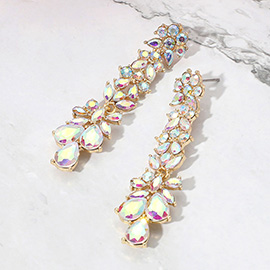 Teardrop Marquise Stone Cluster Long Drop Evening Earrings