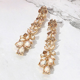 Teardrop Marquise Stone Cluster Long Drop Evening Earrings