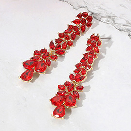 Teardrop Marquise Stone Cluster Long Drop Evening Earrings