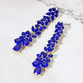 Teardrop Marquise Stone Cluster Long Drop Evening Earrings