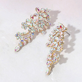 Elegant Floral Stone Cluster Drop Evening Earrings