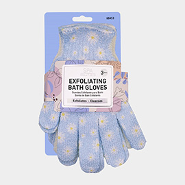 3Pairs - Daisy Flower Pattern Exfoliating  Bath Gloves