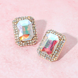 Iridescent Rectangular Rhinestone Evening Stud Earrings