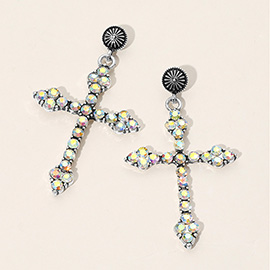 Rhinestone Gothic Cross Dangle Earrings