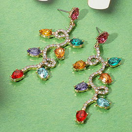 Rhinestone Paved Holiday Teardrop Stone Bulb Drop Dangle Earrings