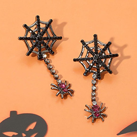 Rhinestone Embellished Halloween Spider Drop Earrings