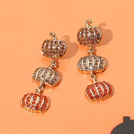 Rhinestone Embellished Triple Pumpkin Link Drop Earrings