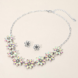 Floral Stone Cluster Link Necklace