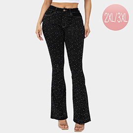 Bling Studded High Waist Skinny Flare Jeans