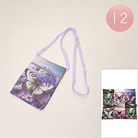 12PCS - Butterfly Printed Lightweight Mini Crossbody Bags
