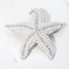 Pearl Rhinestone Embellished Starfish Pin Brooch