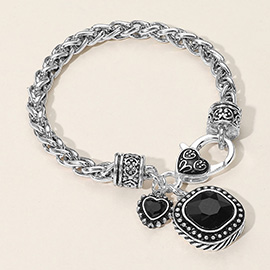 Square Heart Stone Charm Bracelet