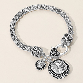 Square Heart Stone Charm Bracelet