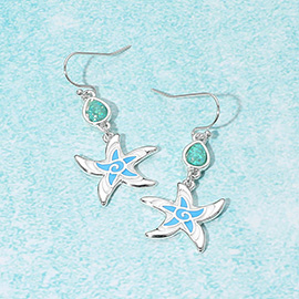 Sea Glass Starfish Link Drop Dangle Earrings