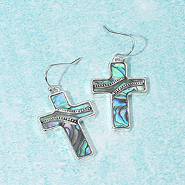 Abalone Cross Dangle Earrings