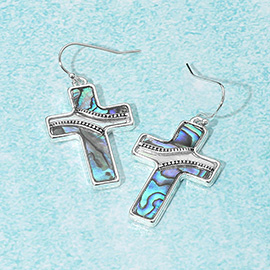 Abalone Cross Dangle Earrings