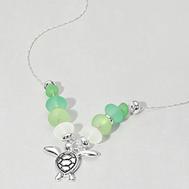 Sea Turtle Charm Frosted Beaded Necklace