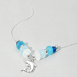 Dolphin Charm Frosted Beaded Necklace