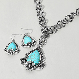Vintage Western Turquoise Teardrop Pendant Necklace