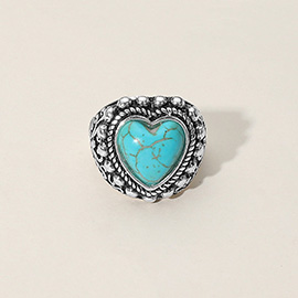 Antique Metal Heart Stone Stretch Ring