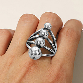 Modern Metal Geometric Sculpted Orb Stretch Ring