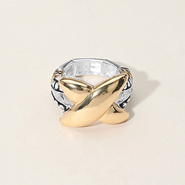 Two Tone Metal Crisscross Stretch Ring