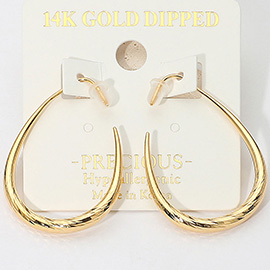 14K Gold Dipped Hypoallergenic Textured Teardrop Hoop Earrings