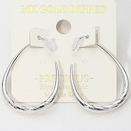 14K Gold Dipped Hypoallergenic Textured Teardrop Hoop Earrings