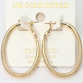 14K Gold Dipped Hypoallergenic Textured Oval Hoop Earrings