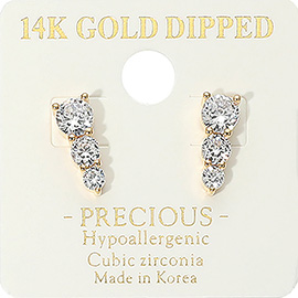 14K Gold Dipped Elegant Triple CZ Stone Cluster Drop Earrings