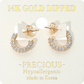 14K Gold Dipped Hypoallergenic CZ Stone Paved Mini Hoop Earrings