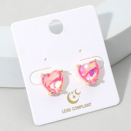 Heart Stone Cushion Stud Earrings