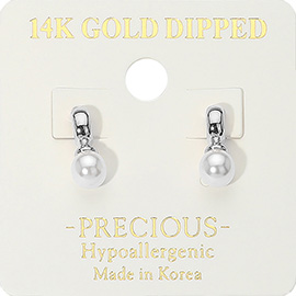 14K Gold Dipped Hypoallergenic Classic Pearl Drop Stud Earrings