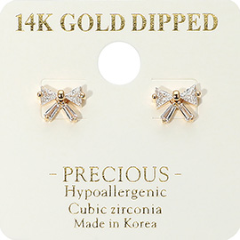 14K Gold Dipped Hypoallergenic Mini CZ Bow Stud Earrings