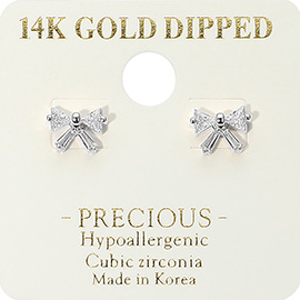 14K Gold Dipped Hypoallergenic Mini CZ Bow Stud Earrings