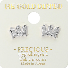 14K Gold Dipped Hypoallergenic Mini Triple Geometric CZ Stone Cluster Stud Earrings
