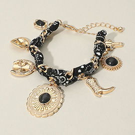 Western Cowboy Hat Boot Charm Station Fabric Chain Bracelet