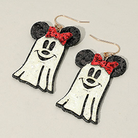 Glittered Halloween Playful Mouse Character Ghost Dangle Earrings