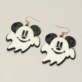 Glittered Halloween Cute Mouse Character Ghost Dangle Earrings