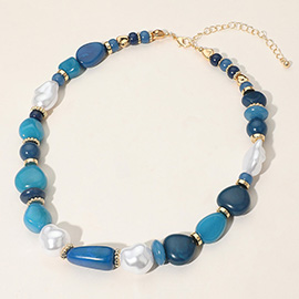 Colorful Pebble Organic Pearl Beaded Chunky Chain Necklace