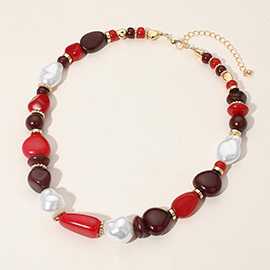Colorful Pebble Organic Pearl Beaded Chunky Chain Necklace