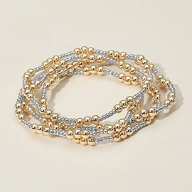 4PCS - Metal Ball Beaded Stretch Multi Layered Bracelets