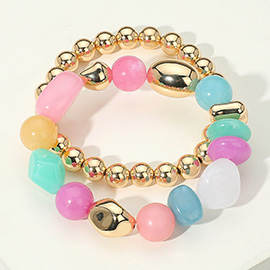 2PCS - Colorful Pebble Beaded Stretch Multi Layered Bracelets