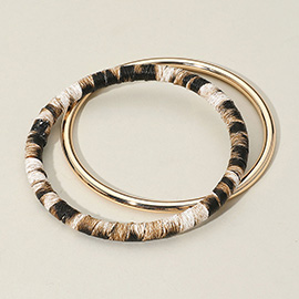2PCS - Metal Leopard Fabric Covered Bangle Layered Bracelets
