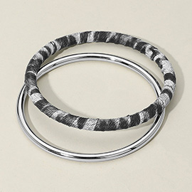 2PCS - Metal Leopard Fabric Covered Bangle Layered Bracelets