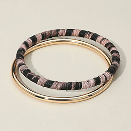 2PCS - Metal Leopard Fabric Covered Bangle Layered Bracelets