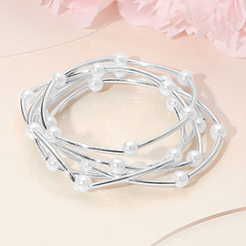 5PCS - Pearl Metal Bar Beaded Stretch Multi Layered Bracelets