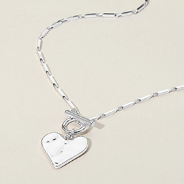 Hammered Metal Heart Pendant Toggle Necklace