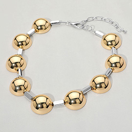 Two Tone Metal Spherical Ball Beaded Statement Necklace