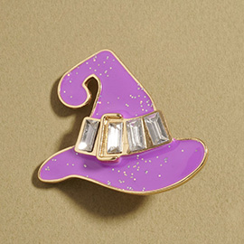 Gem Stone Accent Halloween Witch Hat Pin Brooch